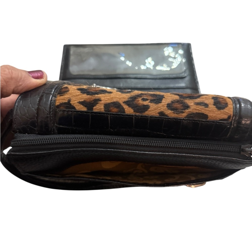 Vintage Brighton Animal Print Black Leather Tote Crossbody - Picture 11 of 16